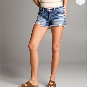 BKE Women's Blue Frayed Jean Shorts